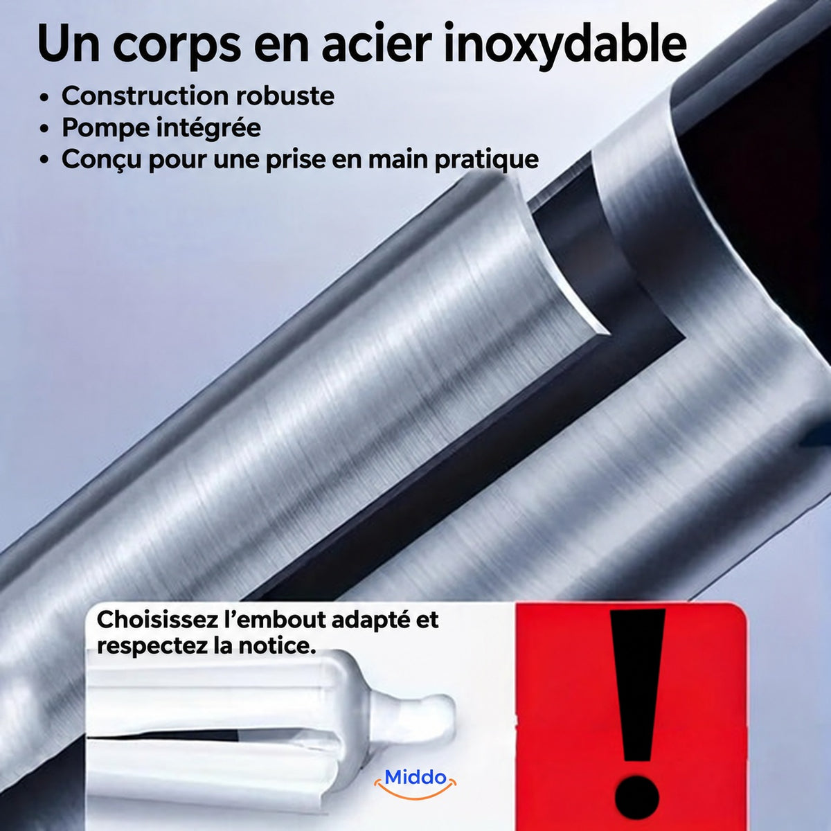 gros plan de la construction robuste en acier inoxydable du déboucheur turbo 2.0