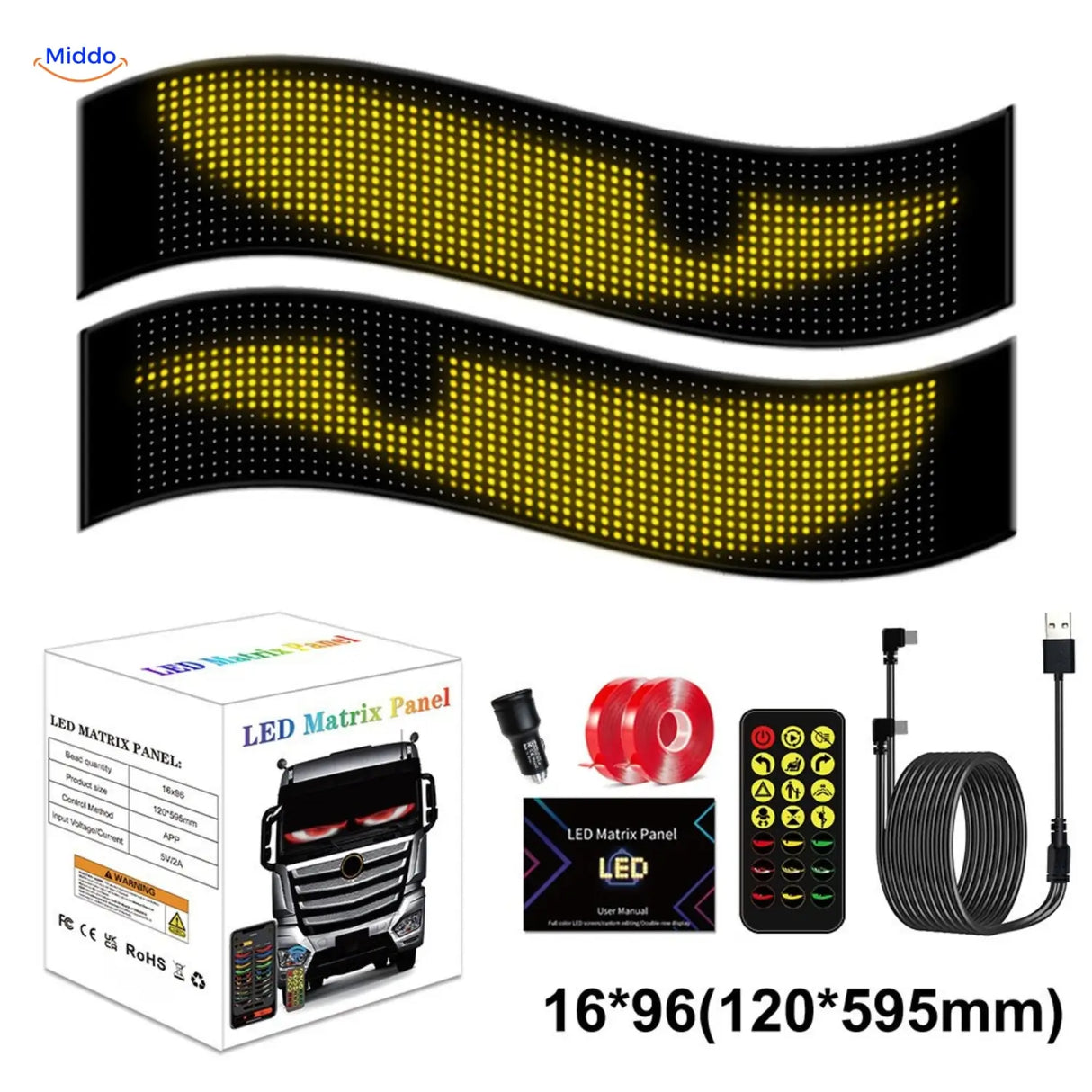pack de 2 panneaux LED matrix DriveFlex format 16x96 — dimensions 120 x 595 mm