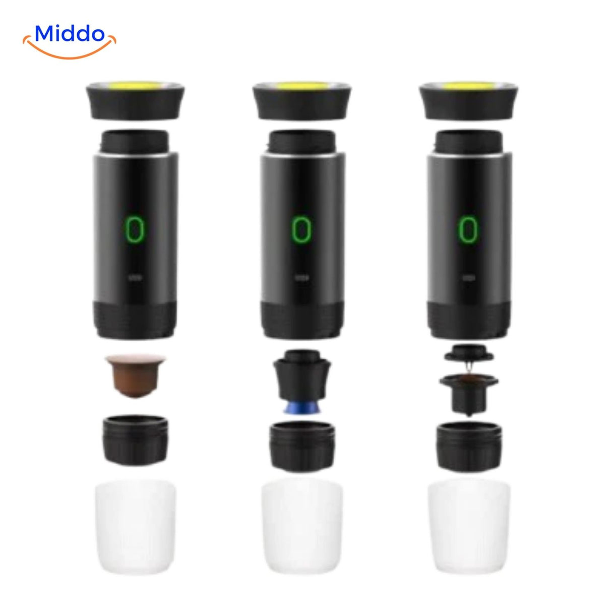 étapes d'installation de la machine à expresso portable pour capsules et café moulu