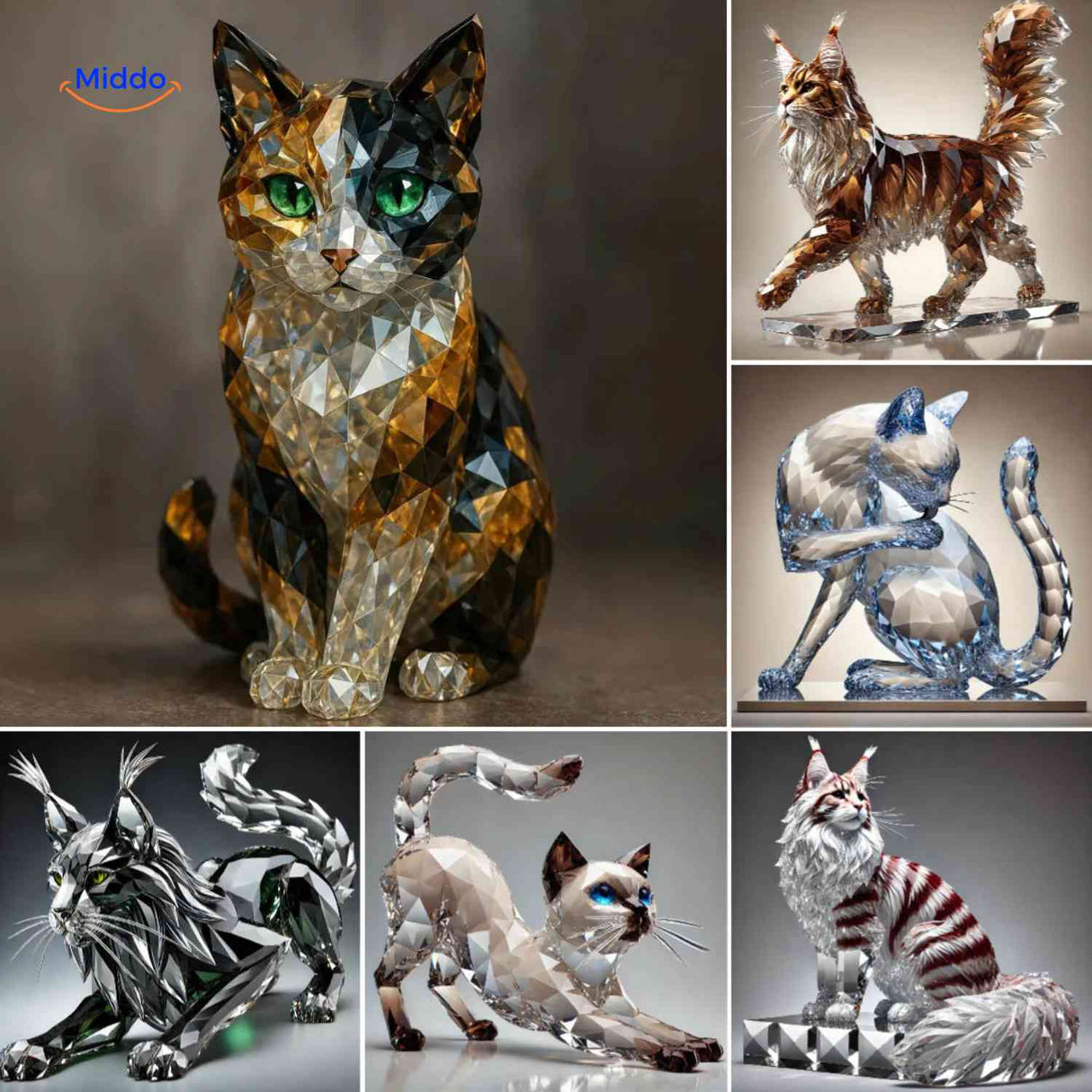 figurine chat en cristal utilisée comme décoration sur une table de nuit