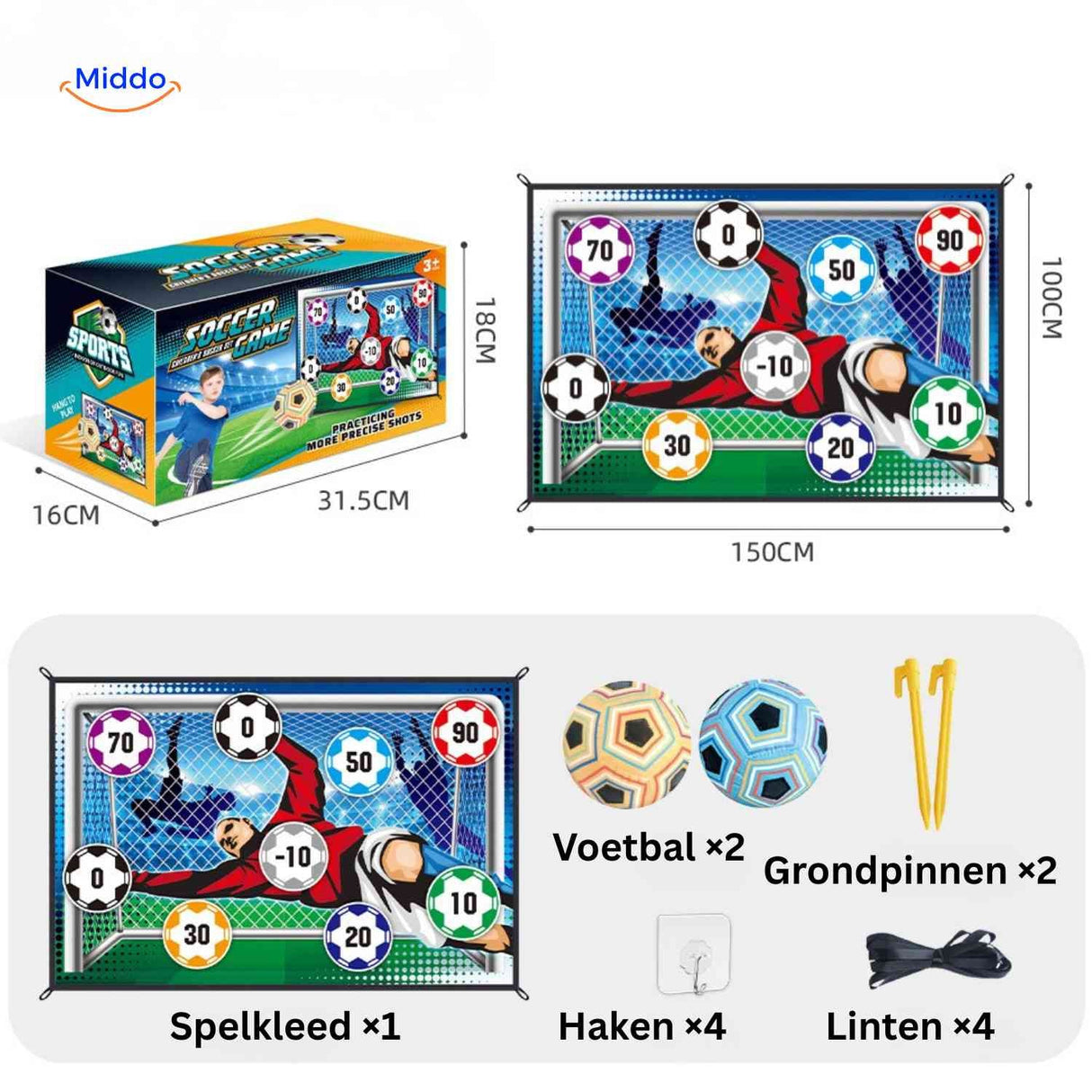 filet de tir au football avec indication des dimensions du produit