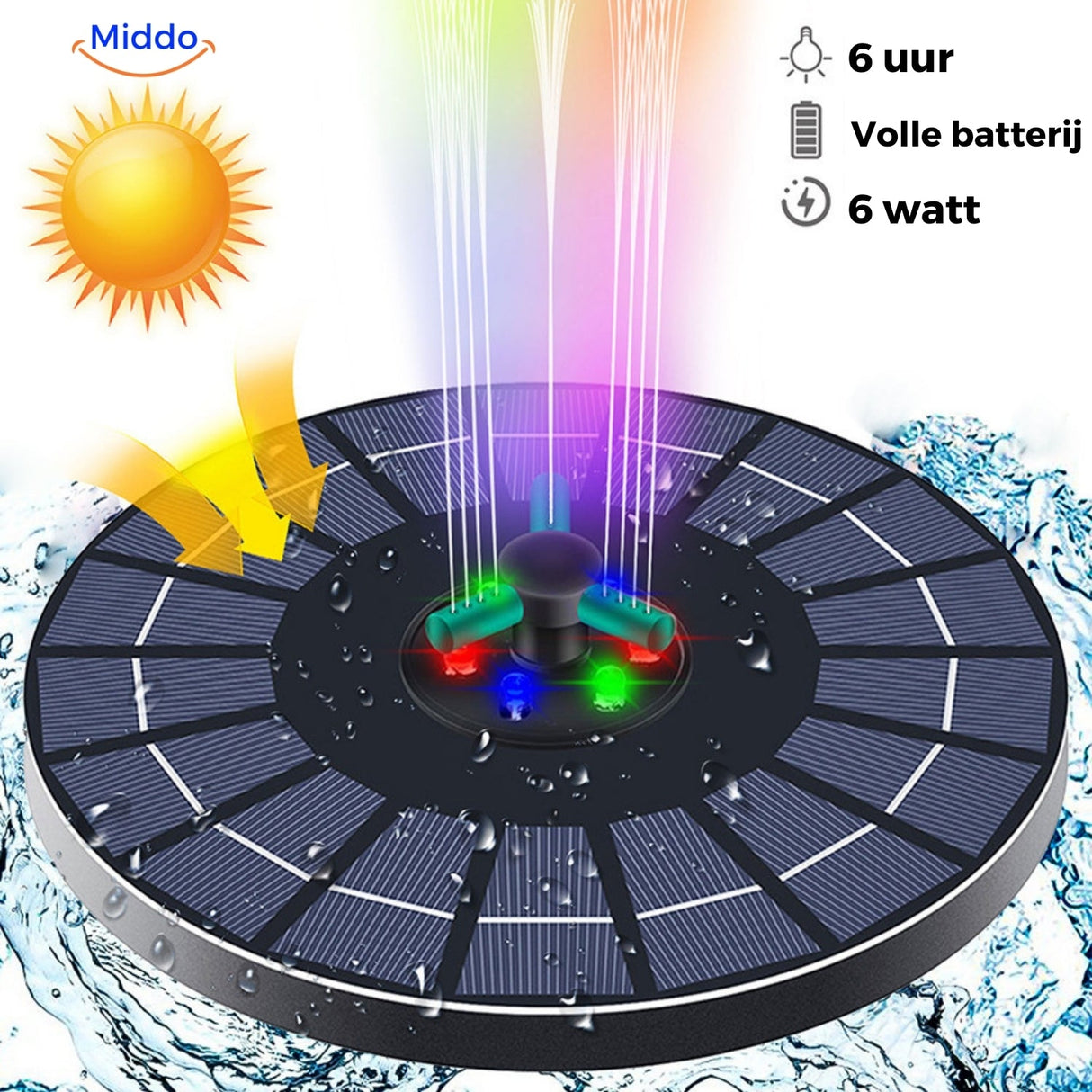 fontaine solaire avec éclairage LED coloré activé en extérieur