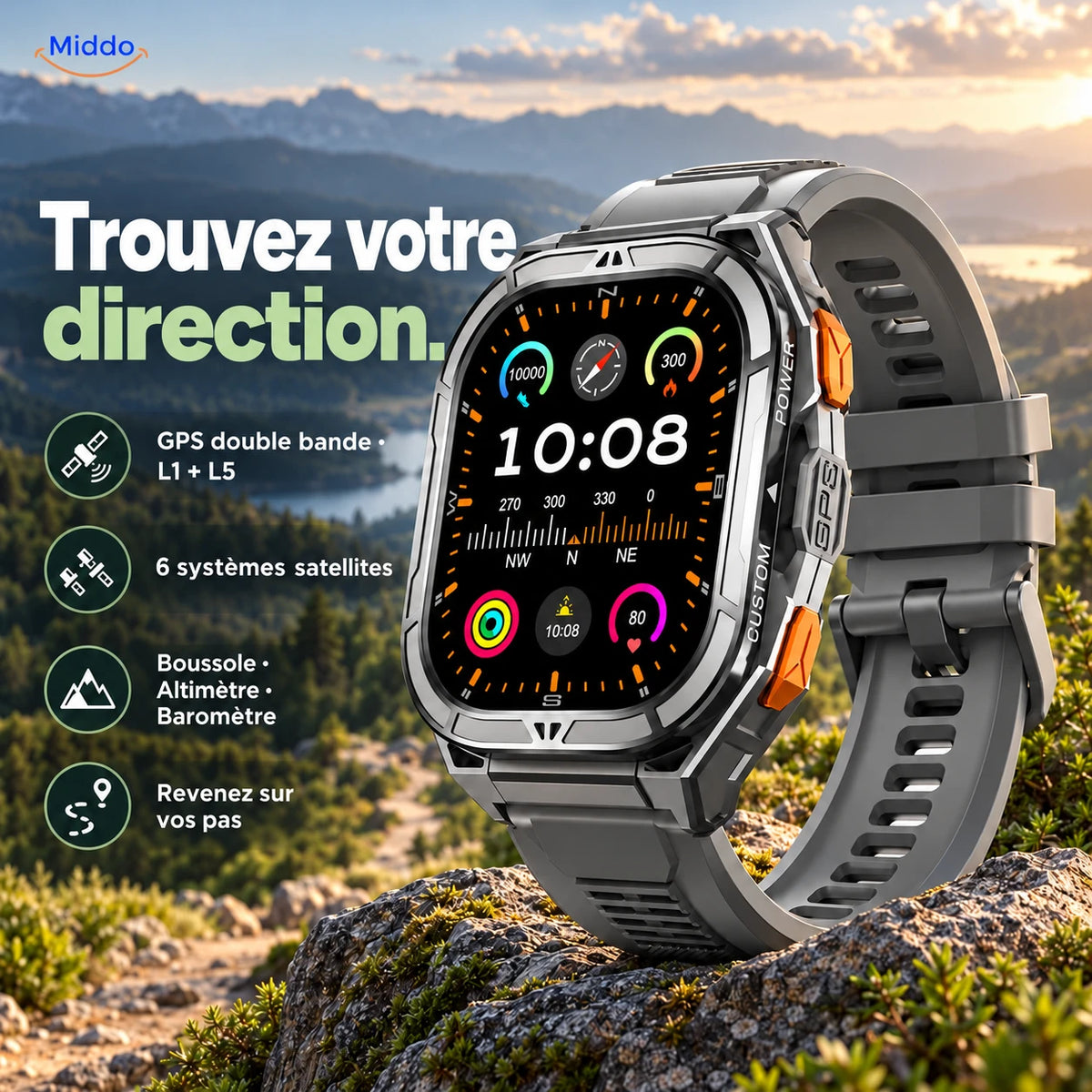 Galaxy Armor X5 : GPS double bande, boussole, altimètre, baromètre et retour sur le parcours