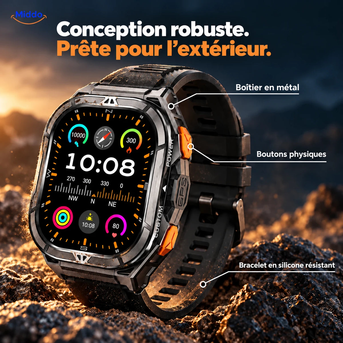 Galaxy Armor X5 : boîtier en métal, boutons physiques et bracelet en silicone résistant