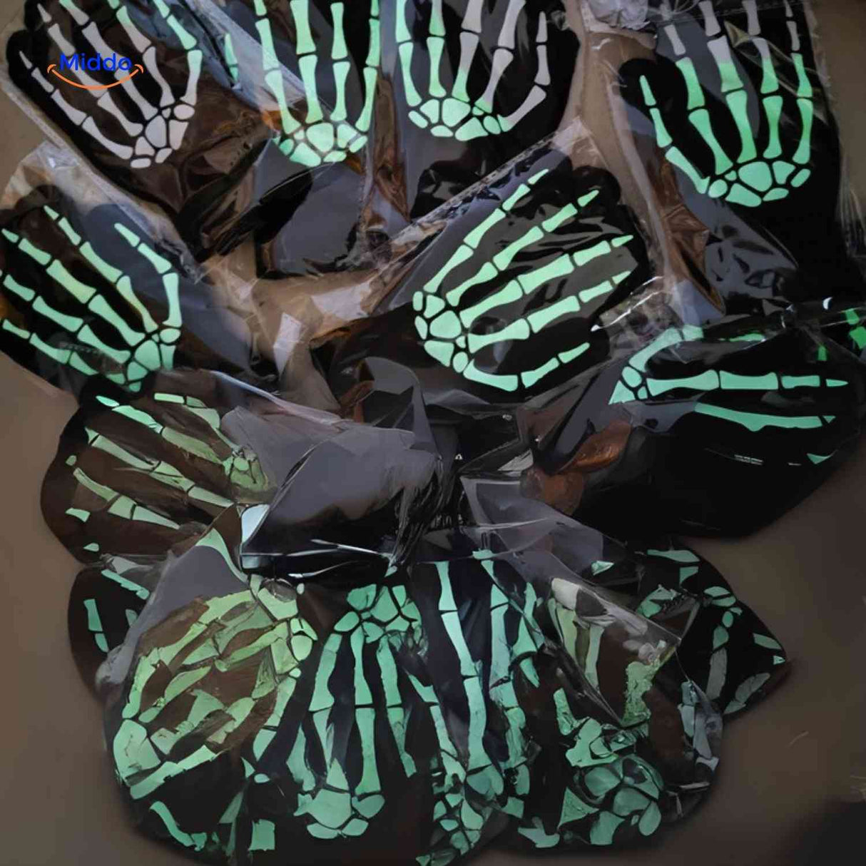 gants squelette lumineux avec motif os fluorescent pour effet halloween saisissant