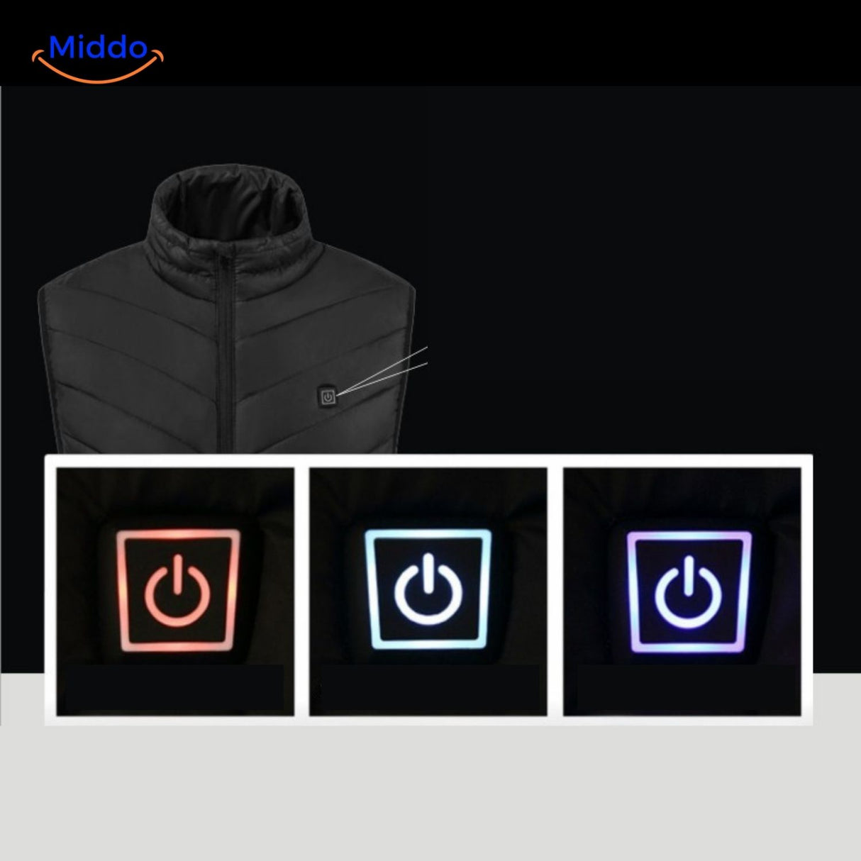 gros plan sur le bouton de réglage de température du gilet chauffant rechargeable usb