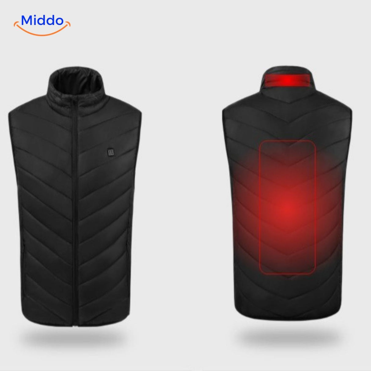 gros plan sur la zone de chauffage au dos du gilet chauffant rechargeable usb