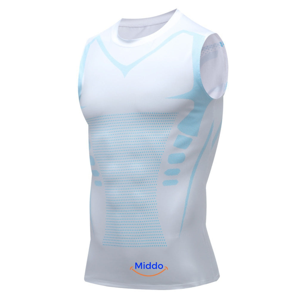 gilet de compression powervest coloris blanc et bleu pour améliorer posture et énergie