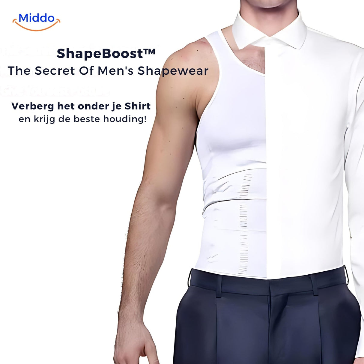 gilet correcteur de posture porté de façon invisible sous un t-shirt ordinaire