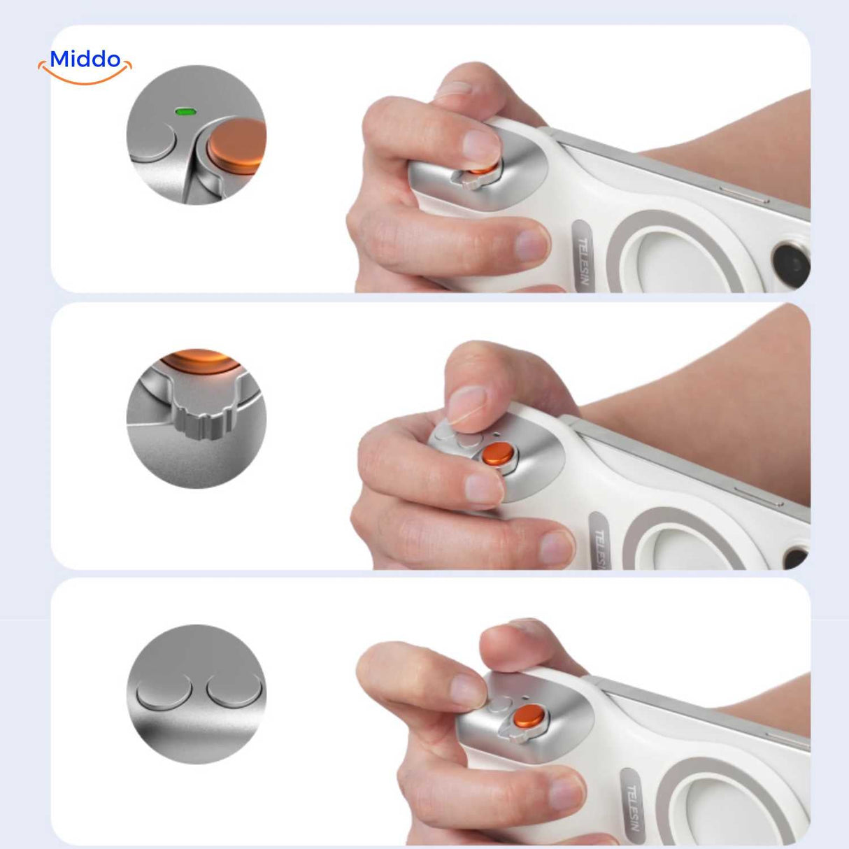 double boutons de déclenchement dont un bouton shutter orange bien visible pour une prise rapide