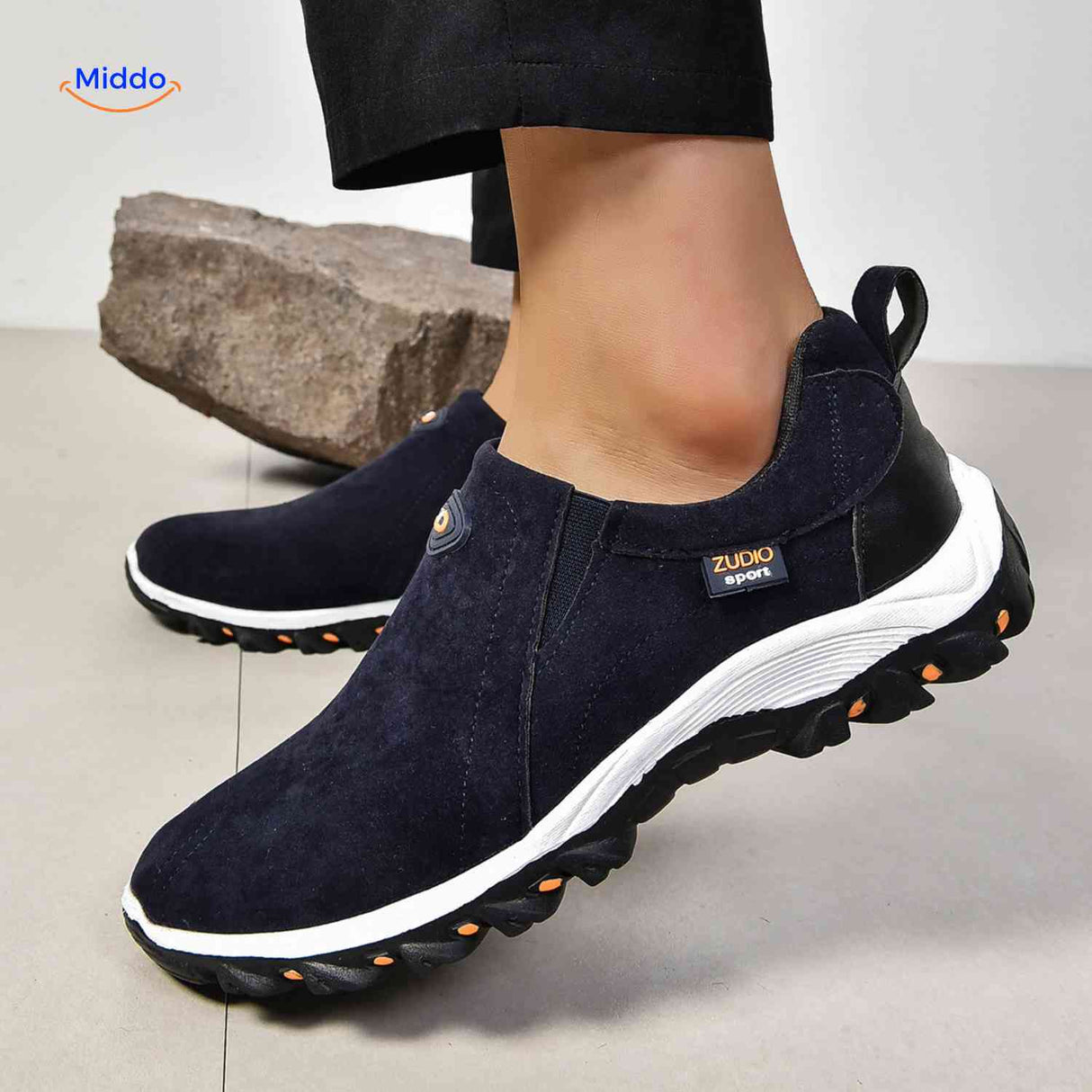 Chaussures homme Stridex à enfiler en suède, bleu marine, vue latérale, vue 11