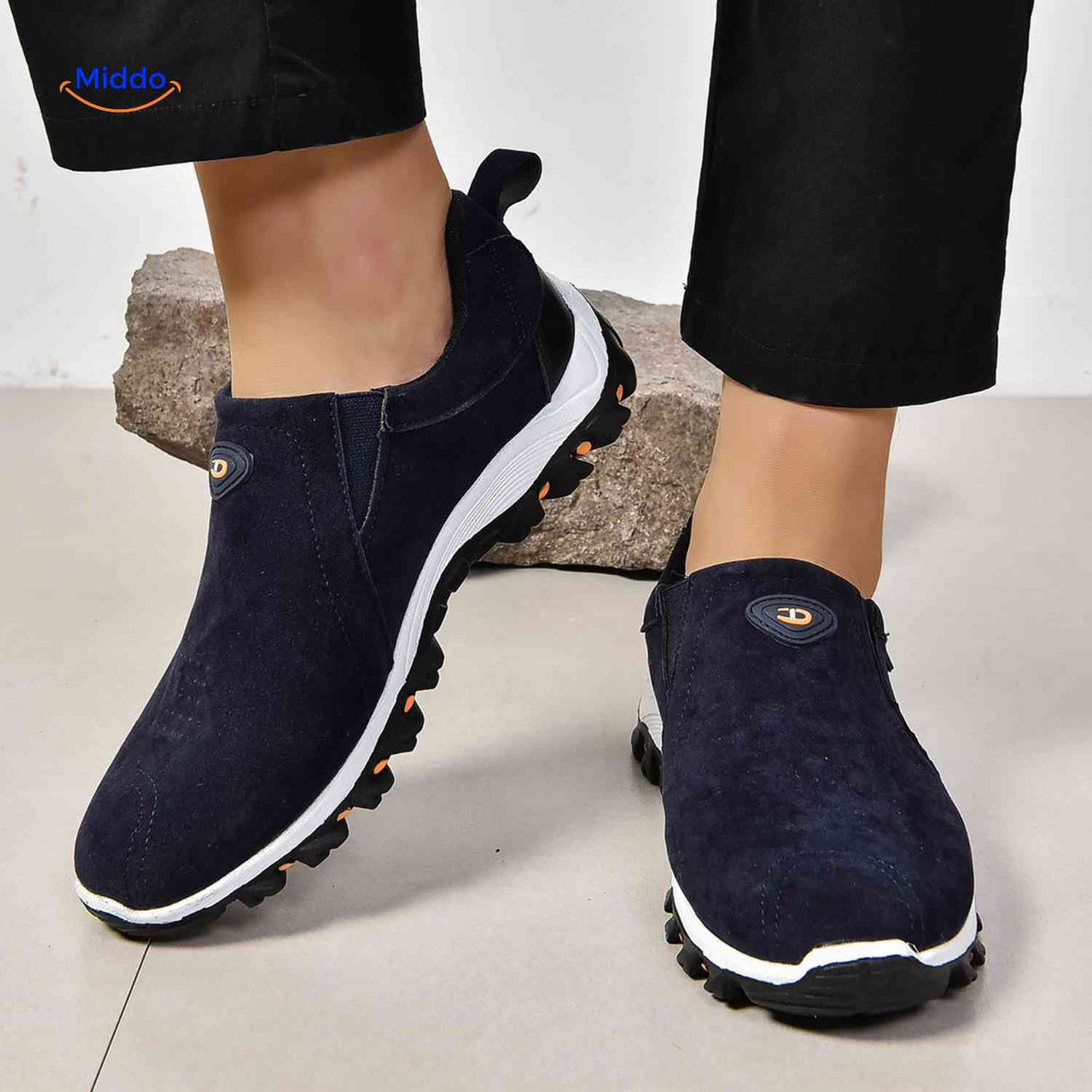 Chaussures homme Stridex à enfiler en suède, bleu marine, vue avant, vue 2