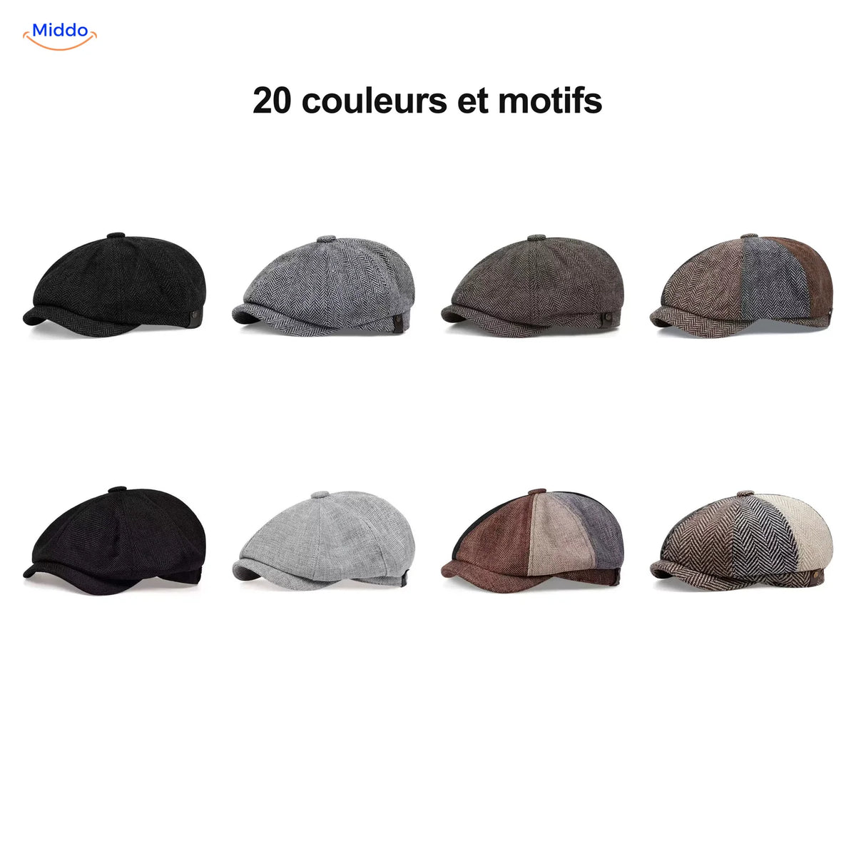 Sélection de casquettes plates Heritage Eight parmi vingt couleurs et motifs