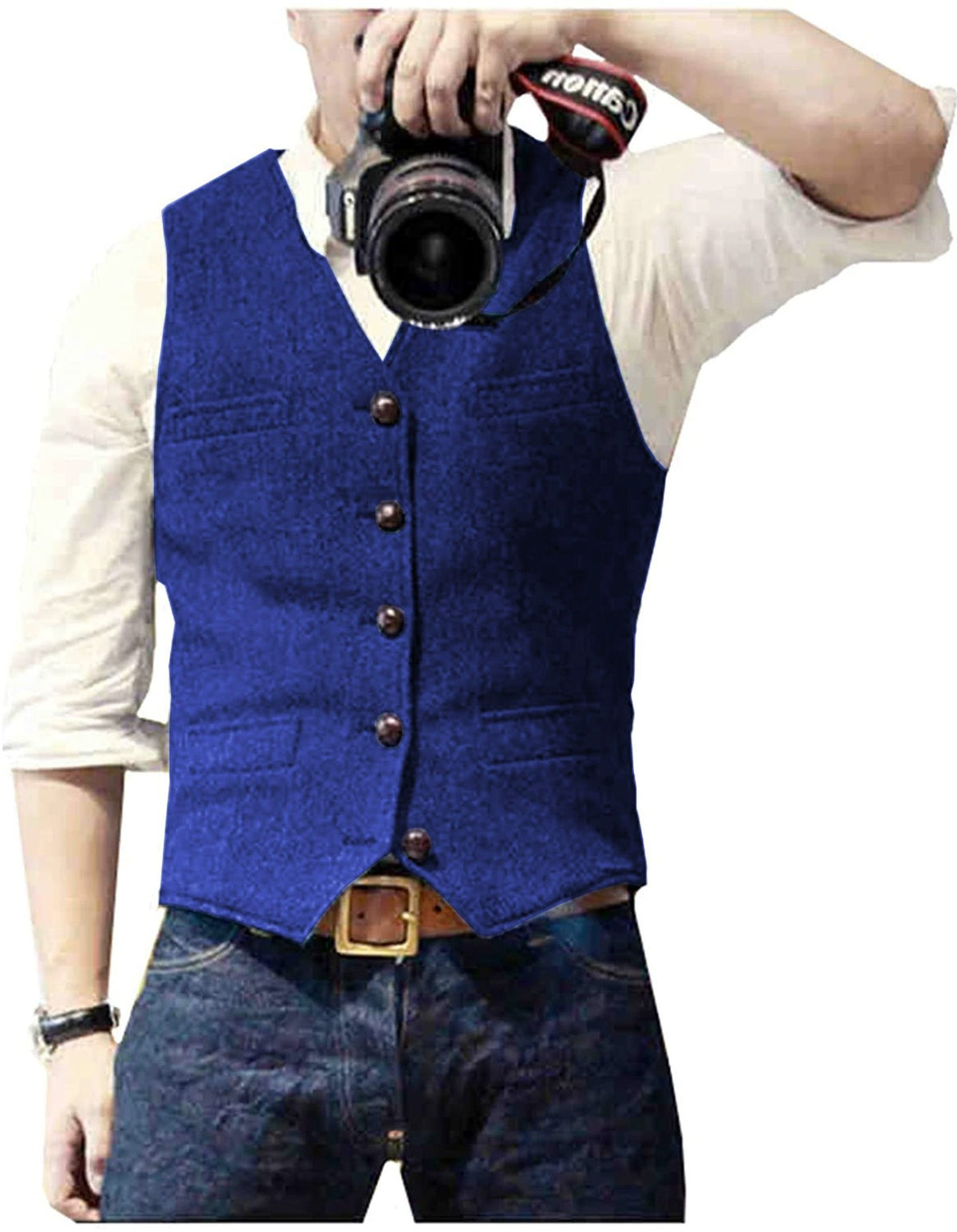 Gilet HerringLux homme bleu roi tweed chevrons laine