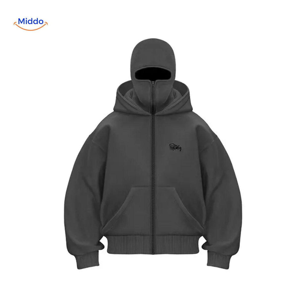 sweat à capuche gris foncé avec logo brodé en relief, détail couture unisexe confort