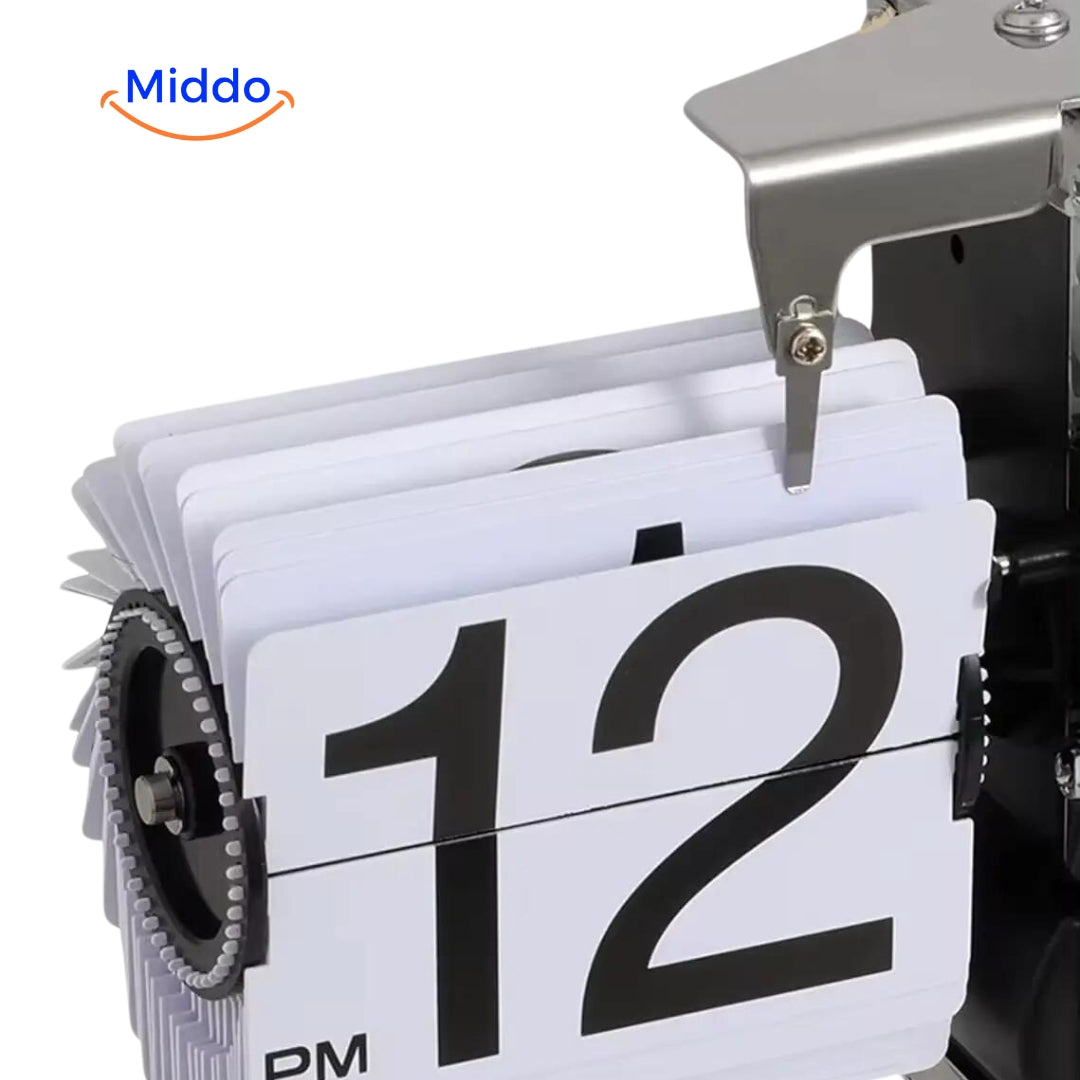 gros plan sur la base en métal et les lames PVC de l'horloge flip vintage quartz