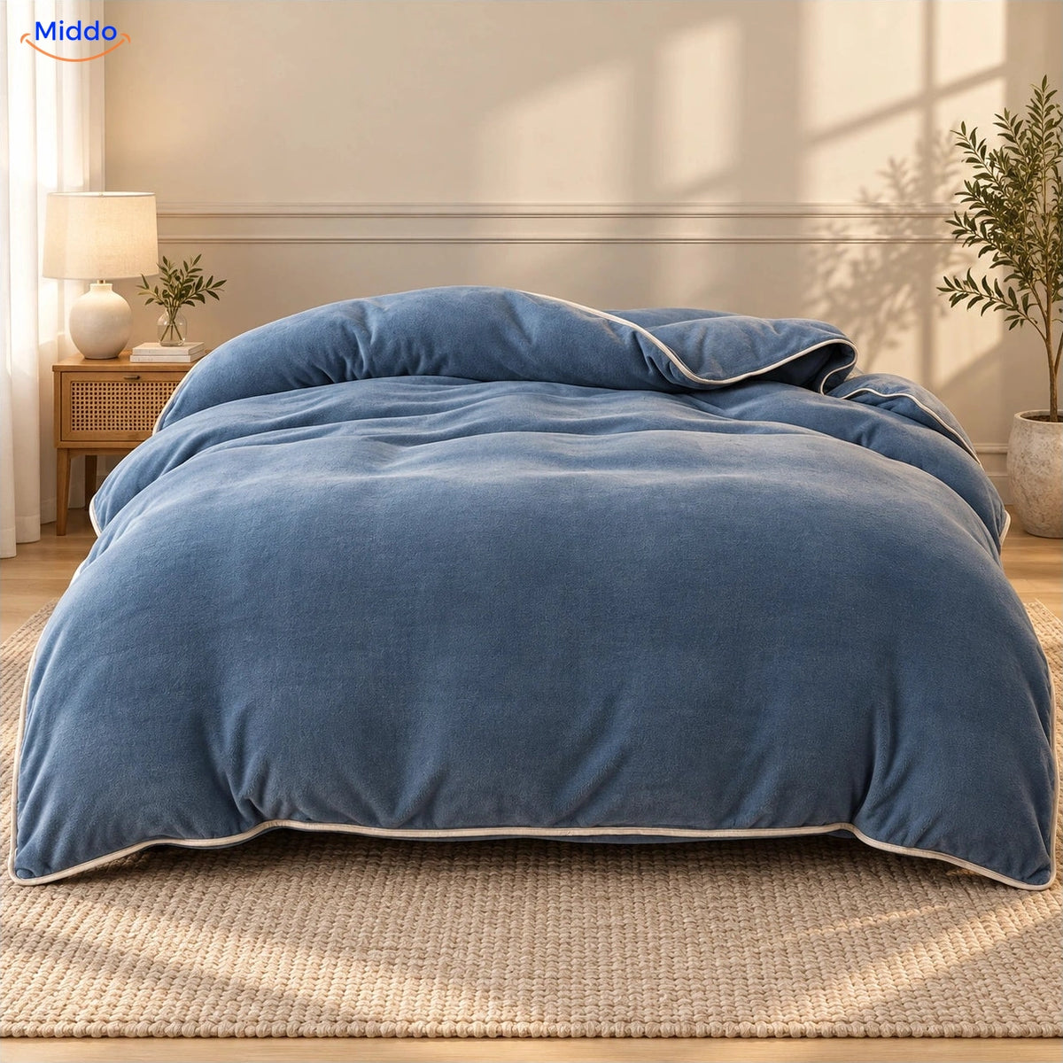 Housse de couette en peluche : bleu acier dans la chambre