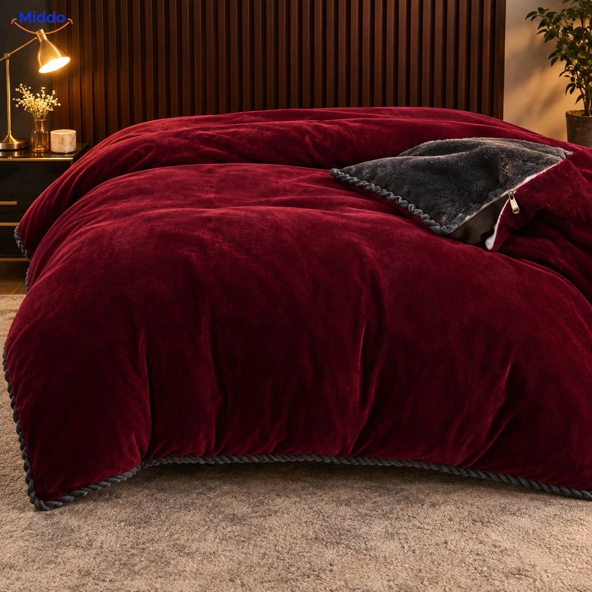 Housse de couette en peluche : bordeaux avec revers foncé
