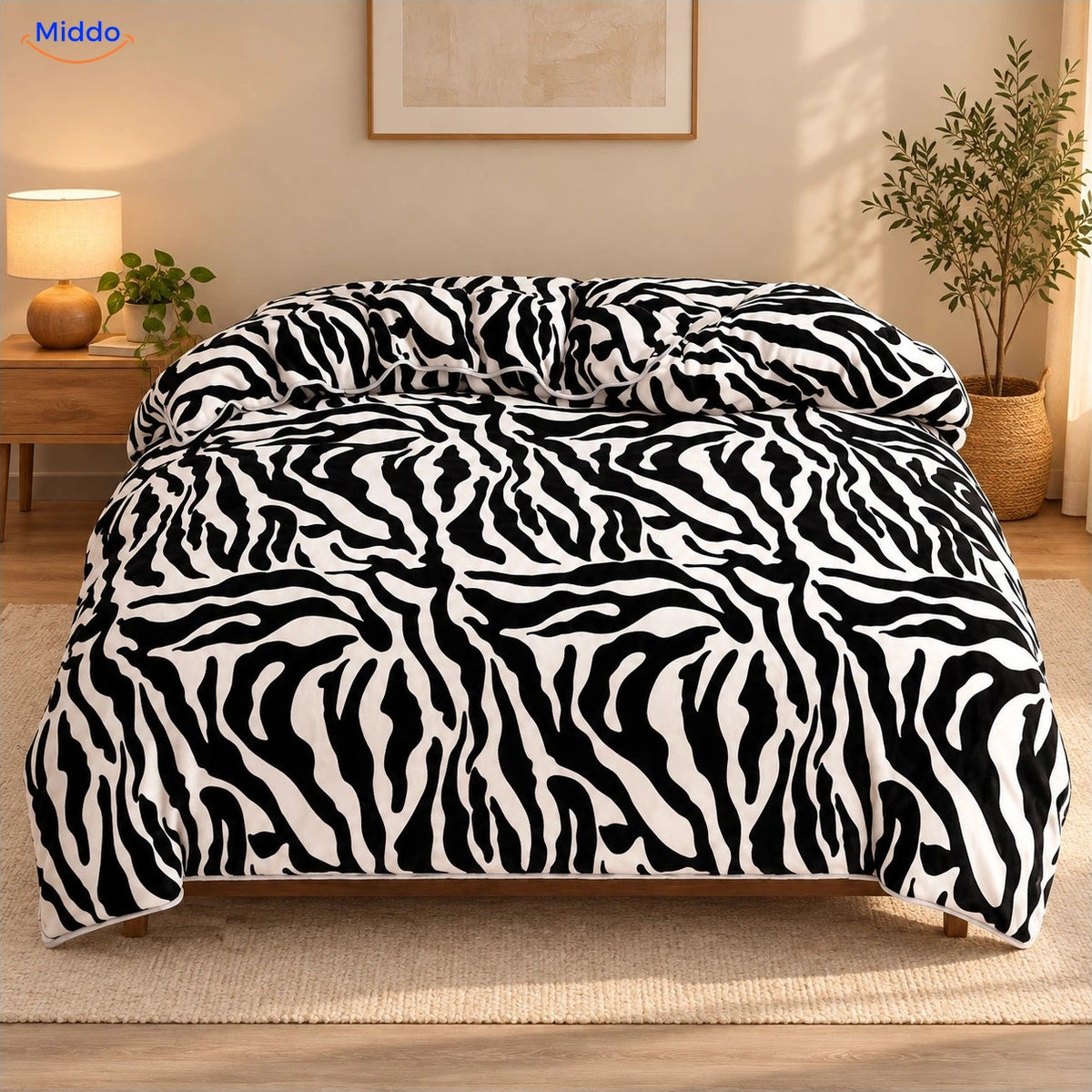 Housse de couette en peluche : motif zèbre sur le lit