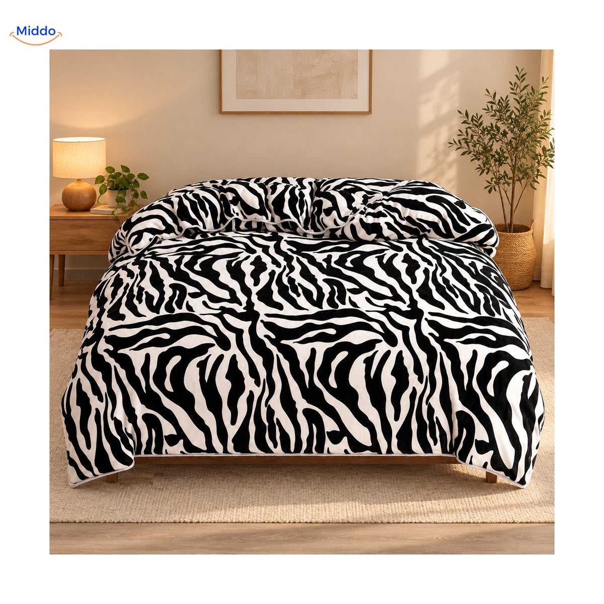 Housse de couette en peluche : motif zèbre sur le lit