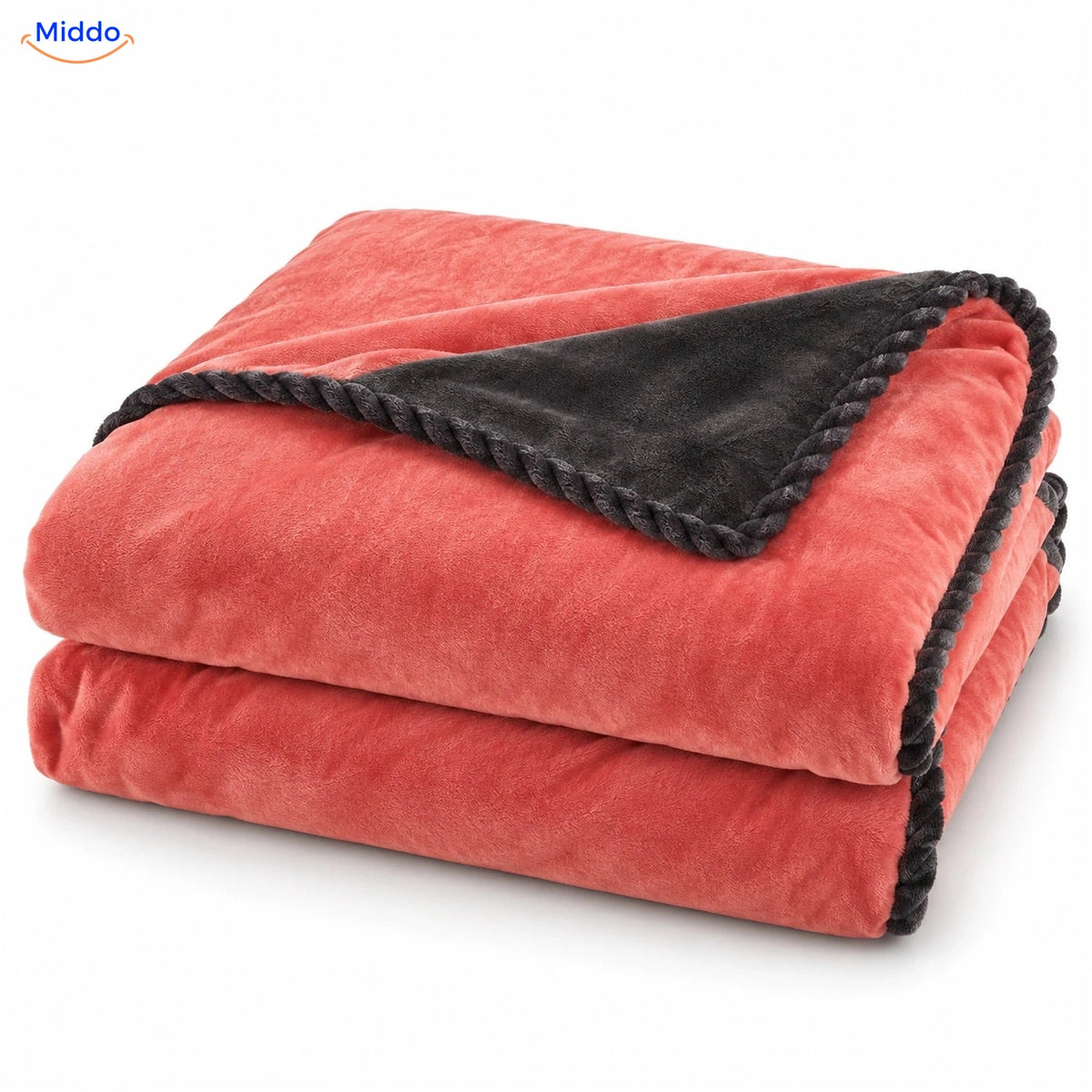 Housse de couette en peluche Rose corail | Gris foncé