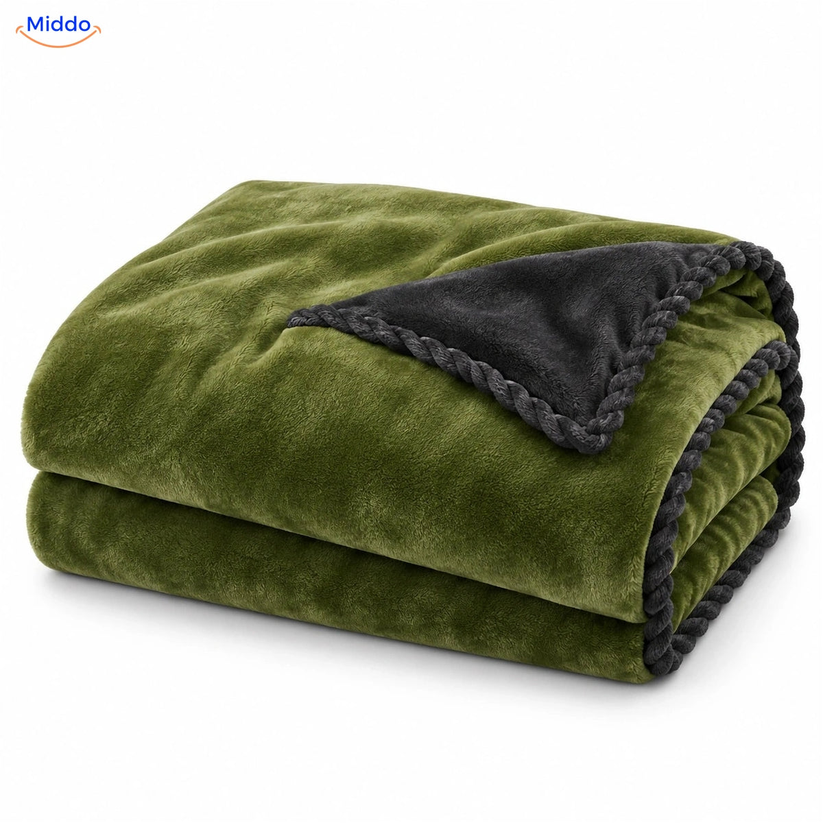 Housse de couette en peluche Vert olive | Gris foncé