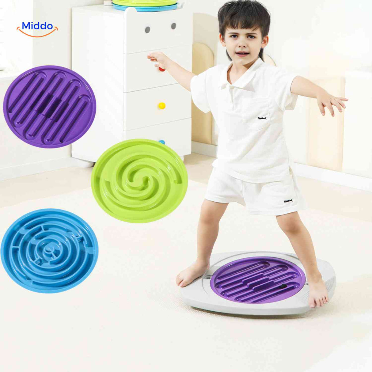 jeu d'equilibre enfant avec disques labyrinthe remplacables pour entrainer la coordination