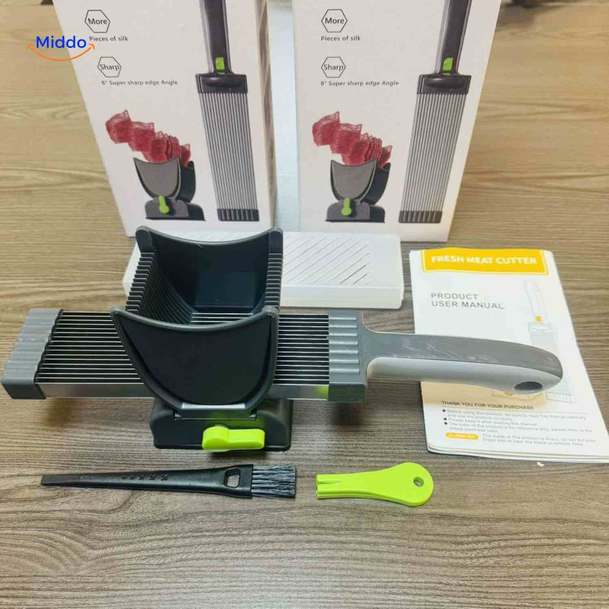 kit complet de trancheuse à viande avec poignée, brosse de nettoyage et notice incluses