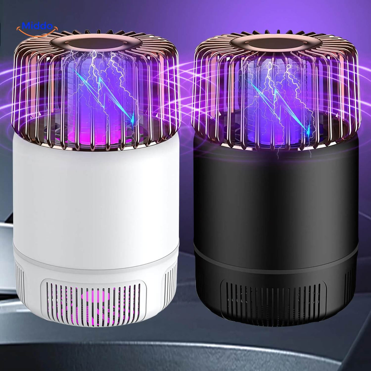 lampe anti-moustiques électrique en coloris noir et blanc, disponible en deux teintes