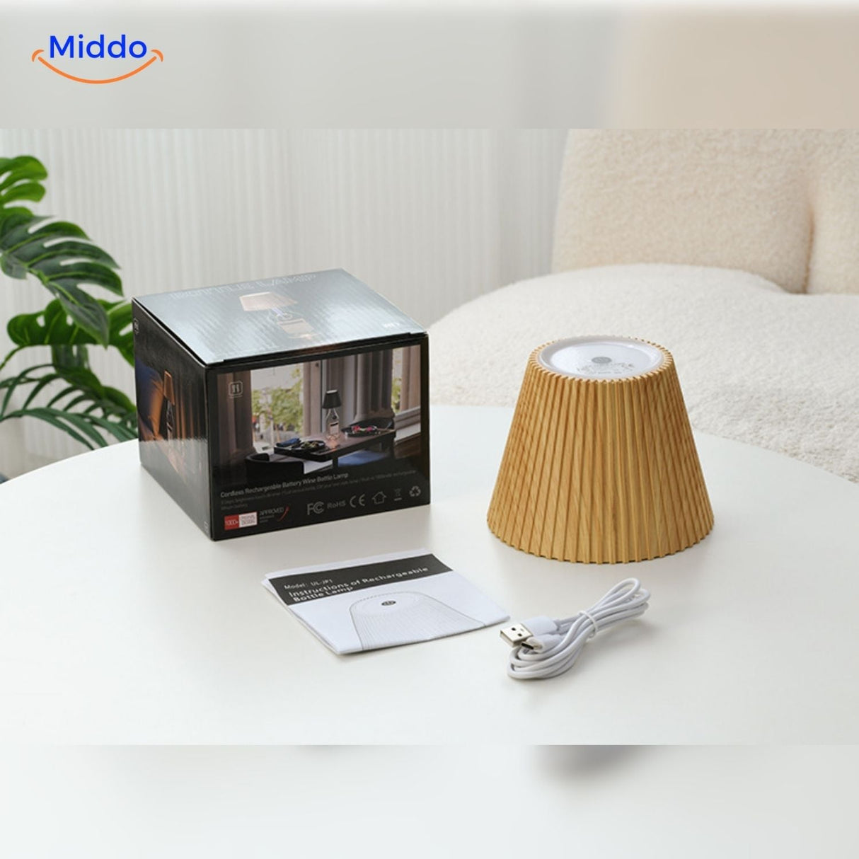 lampe bouteille led avec commande tactile pour allumer et régler l'intensité lumineuse