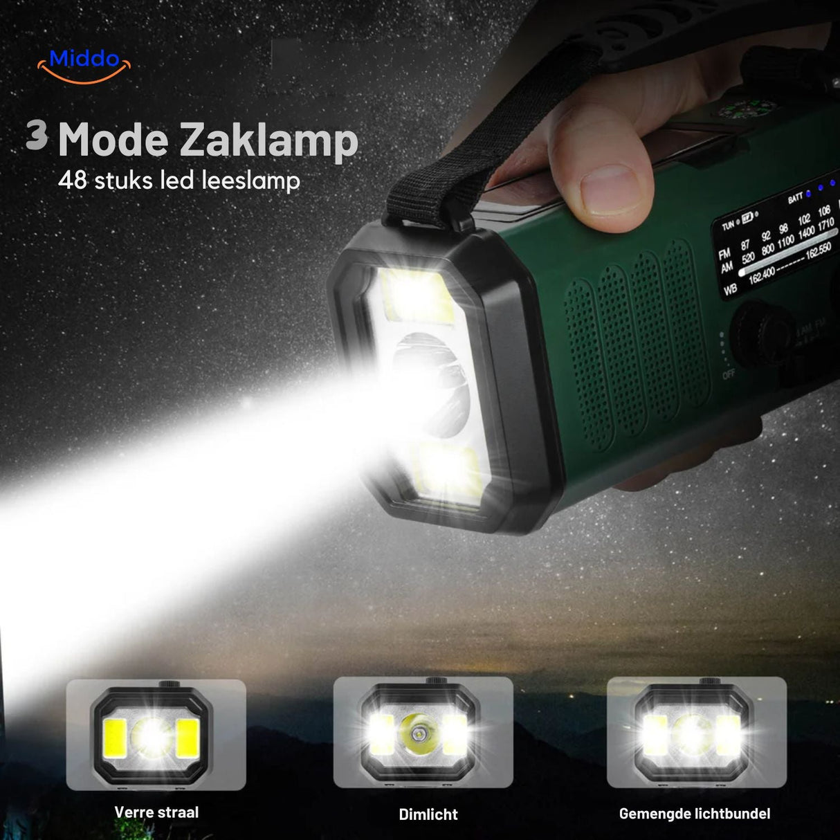 lampe LED 3 modes intégrée à la radio d'urgence pour un éclairage adapté en toute situation