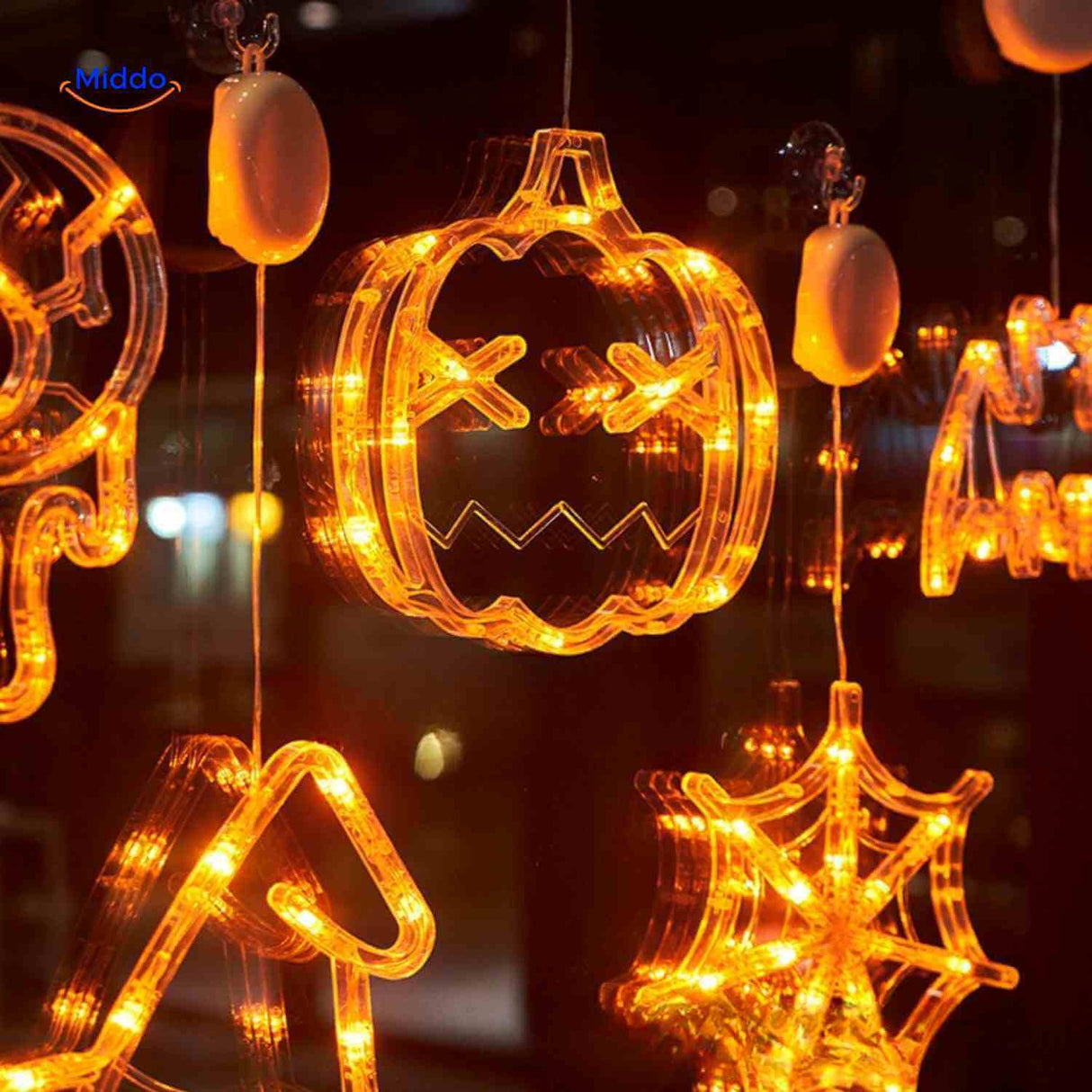 lampe led halloween citrouille, chapeau de sorcière et toile d'araignée, décoration lumineuse orange festive