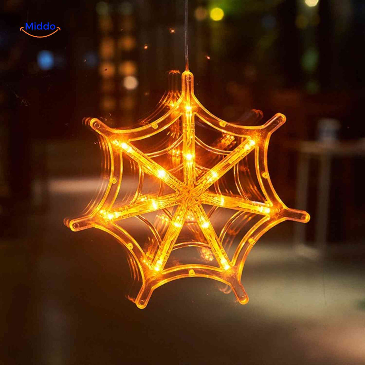 lampe led halloween toile d'araignée orange, guirlande lumineuse festive pour décoration de fenêtre