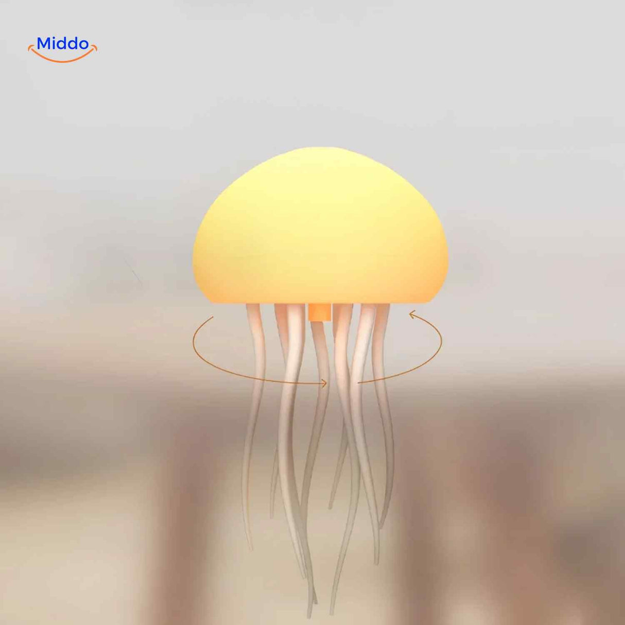 lampe méduse jaune lumineuse avec fonction lumière rotative, effet mer apaisant
