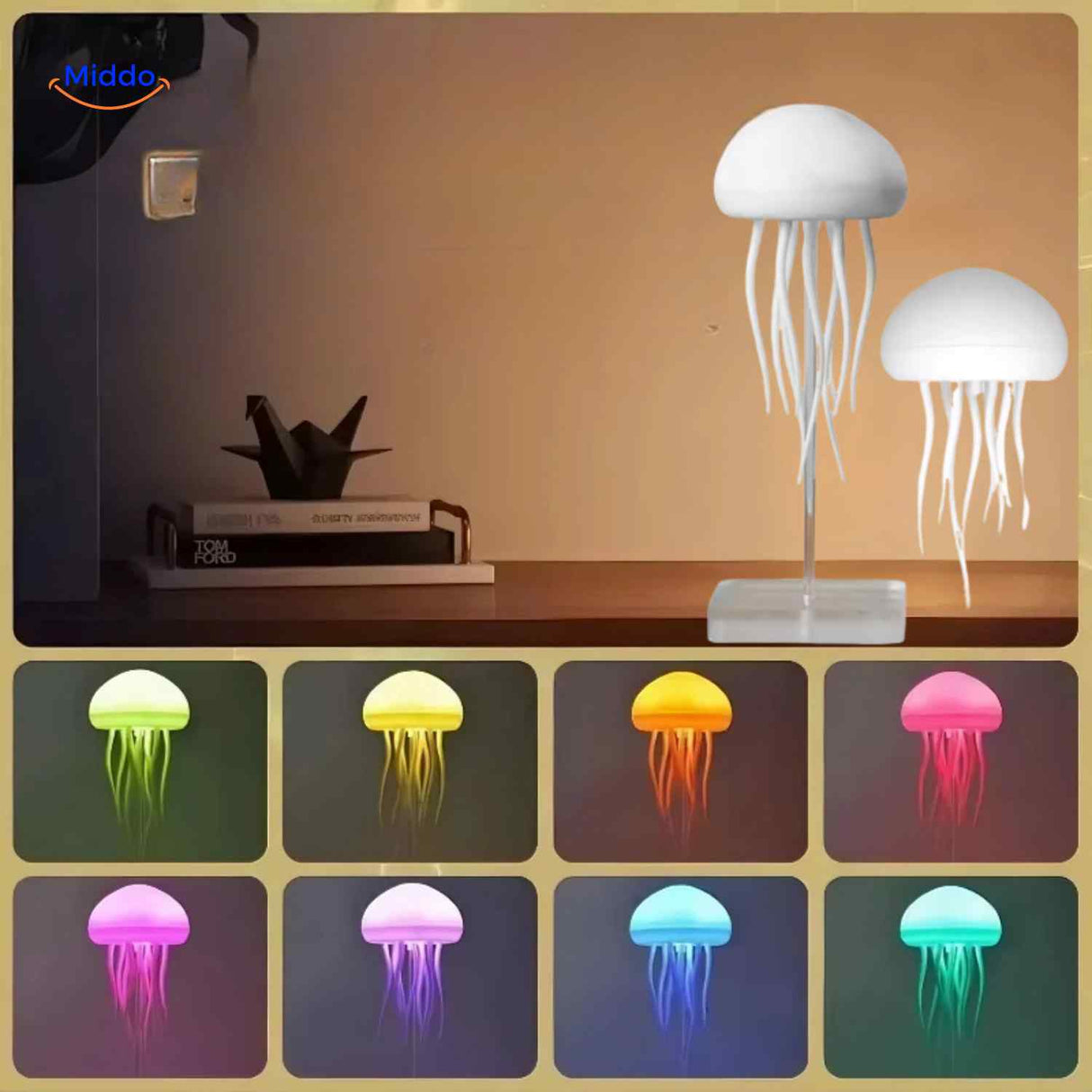 lampe méduse multicolore sur bureau, éclairage décoratif led à changement de couleurs