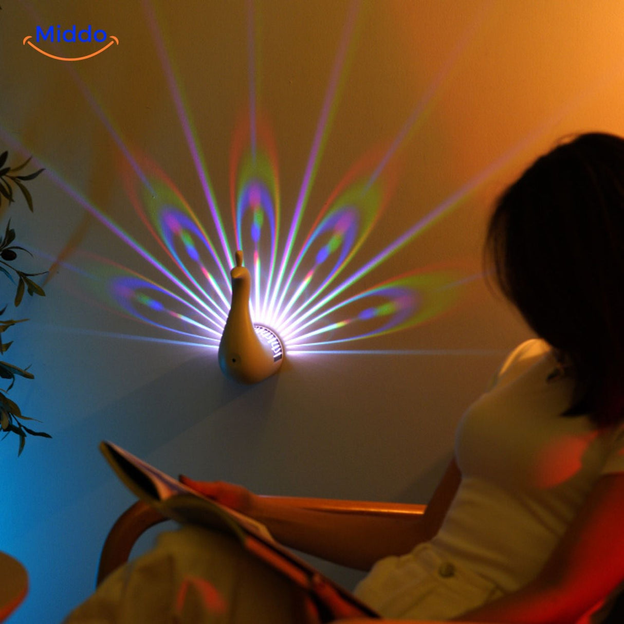 lampe paon led avec couleurs réglables créant un effet queue de paon lumineux unique