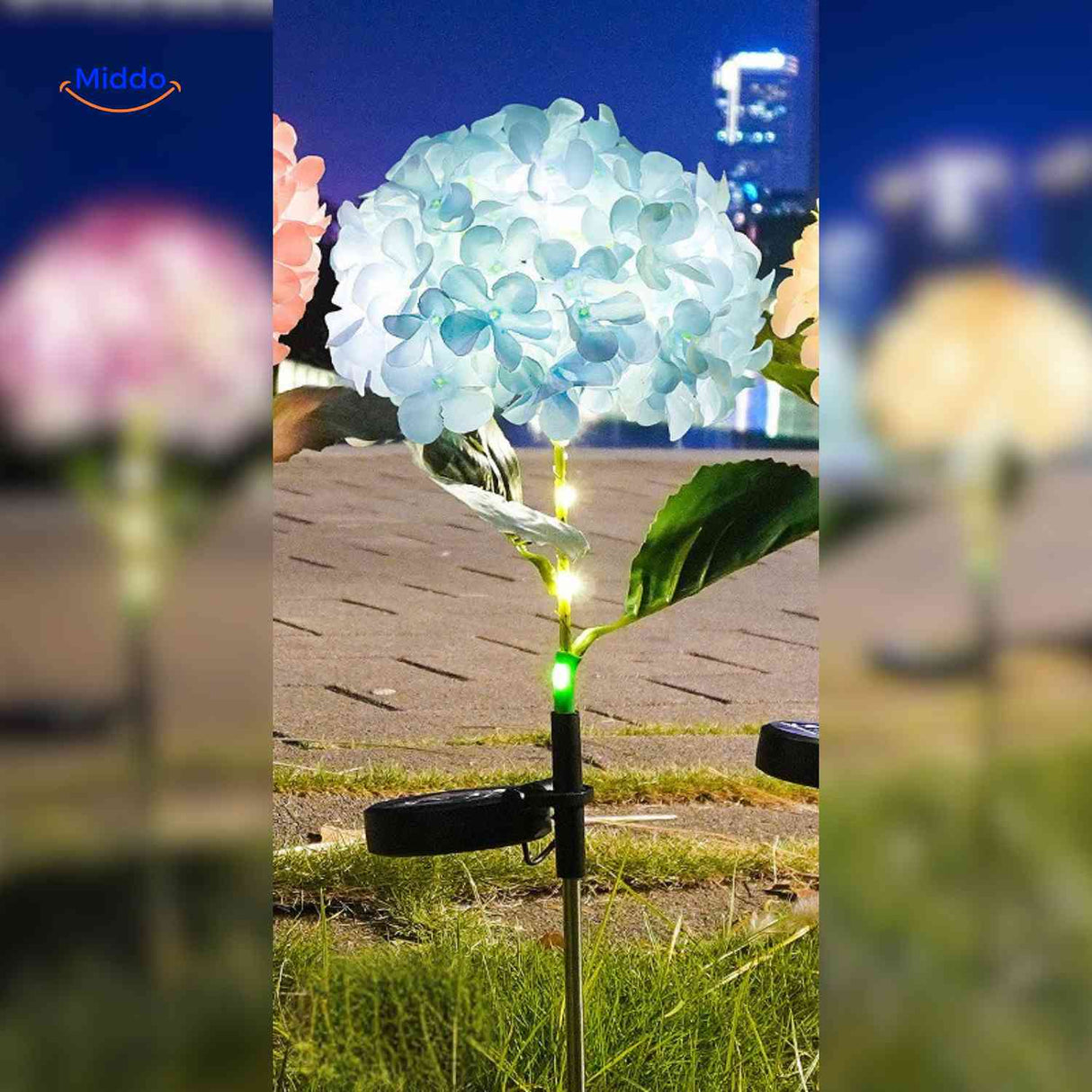 lanterne solaire hortensia bleue éclairage décoratif pour jardin et terrasse