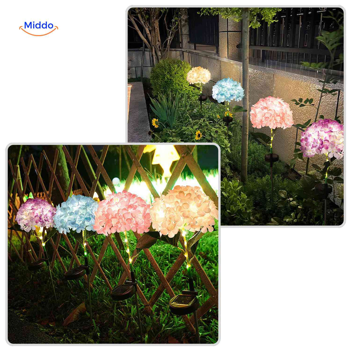 mix de lanternes solaires hortensia colorées pour éclairage décoratif extérieur