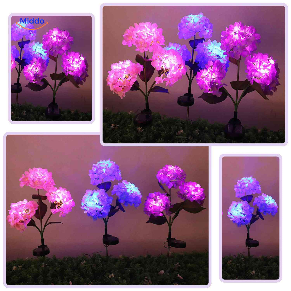 set de lanternes solaires hortensia led pour ambiance lumineuse de jardin et terrasse