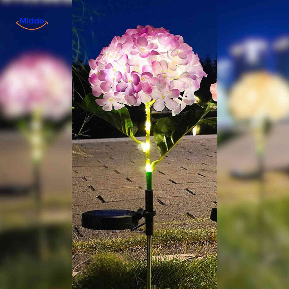 lanterne solaire florale hortensia violet avec éclairage led pour extérieur