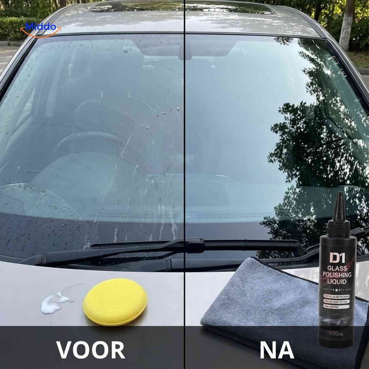 liquide de polissage glaspure : résultat avant/après sur vitre avec protection hydrophobe