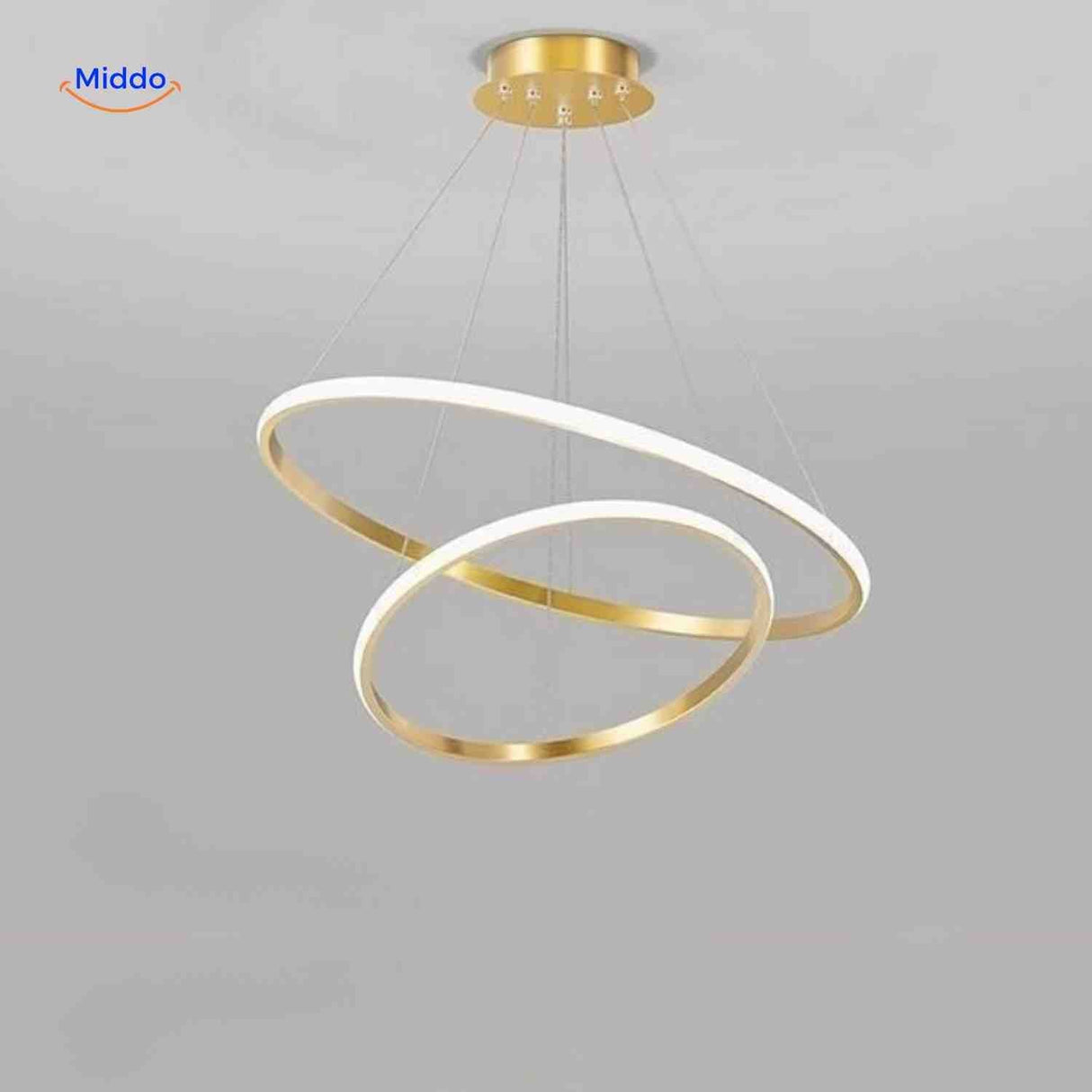 lustre anneau led doré à deux anneaux, suspension minimaliste élégante