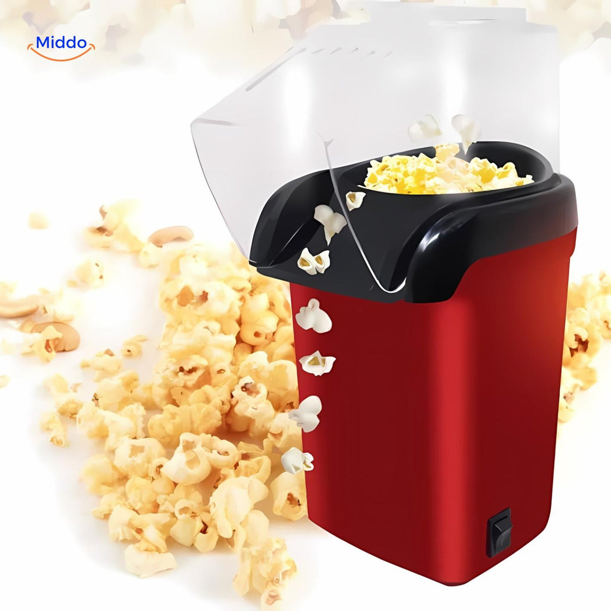 machine à popcorn électrique mini, vue de face sur fond blanc