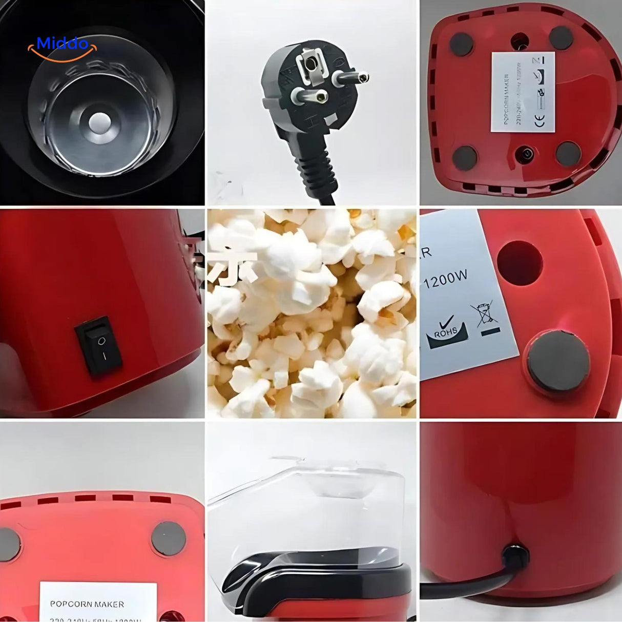 machine à popcorn électrique mini, vue 360 degrés et aperçu complet des fonctions