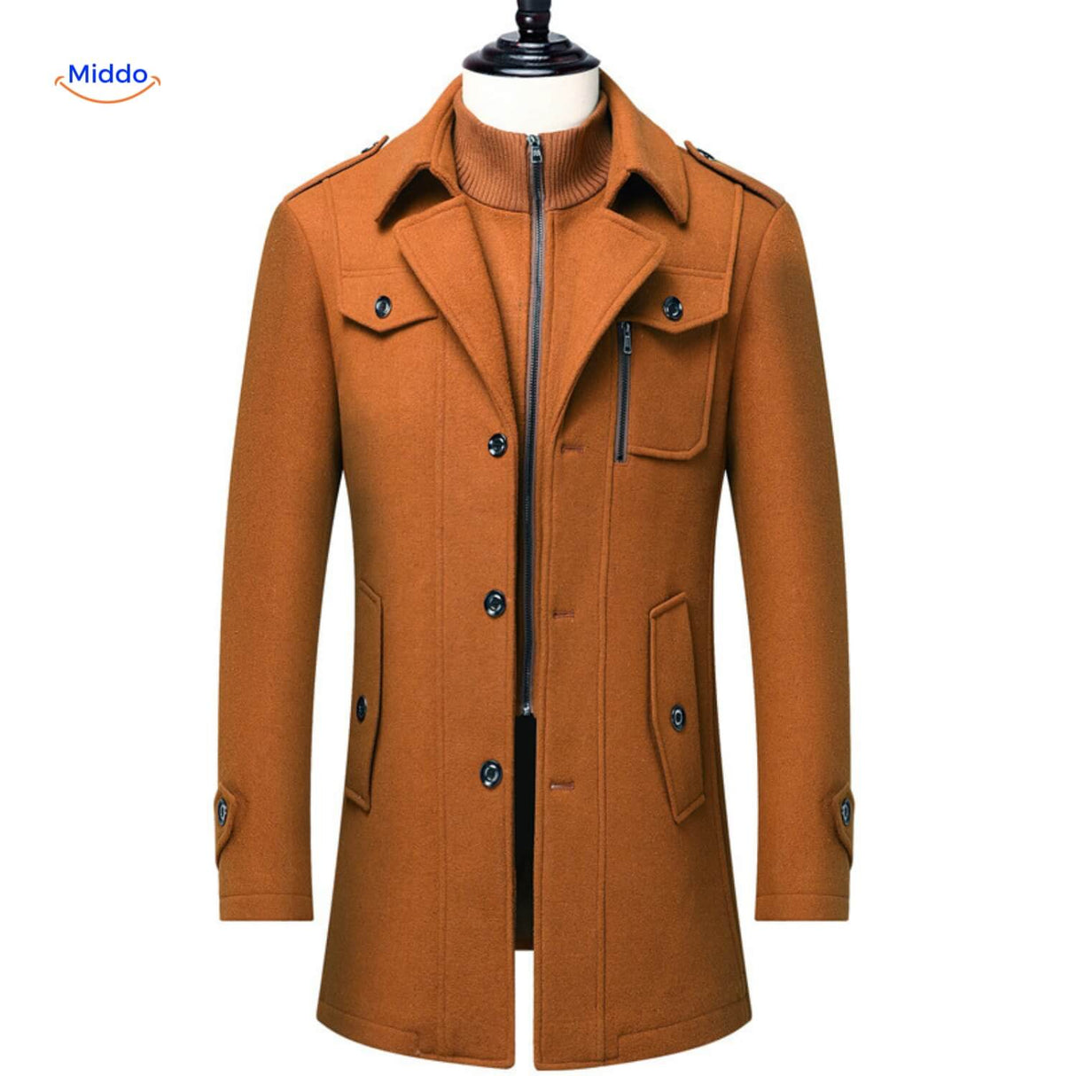 manteau d'hiver en laine brun col double, style chaud et élégant