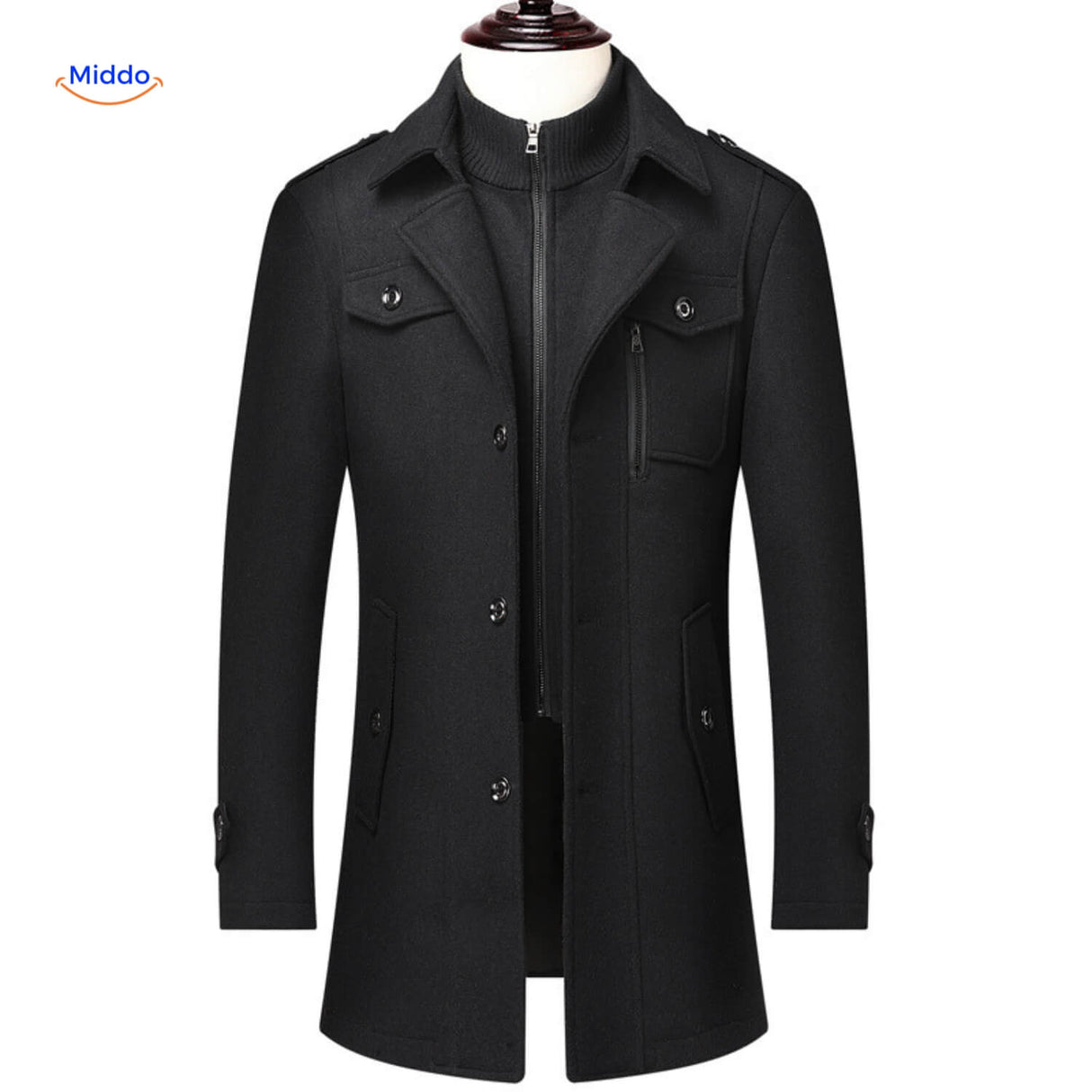 manteau d'hiver en laine noir col double, coupe classique pour homme