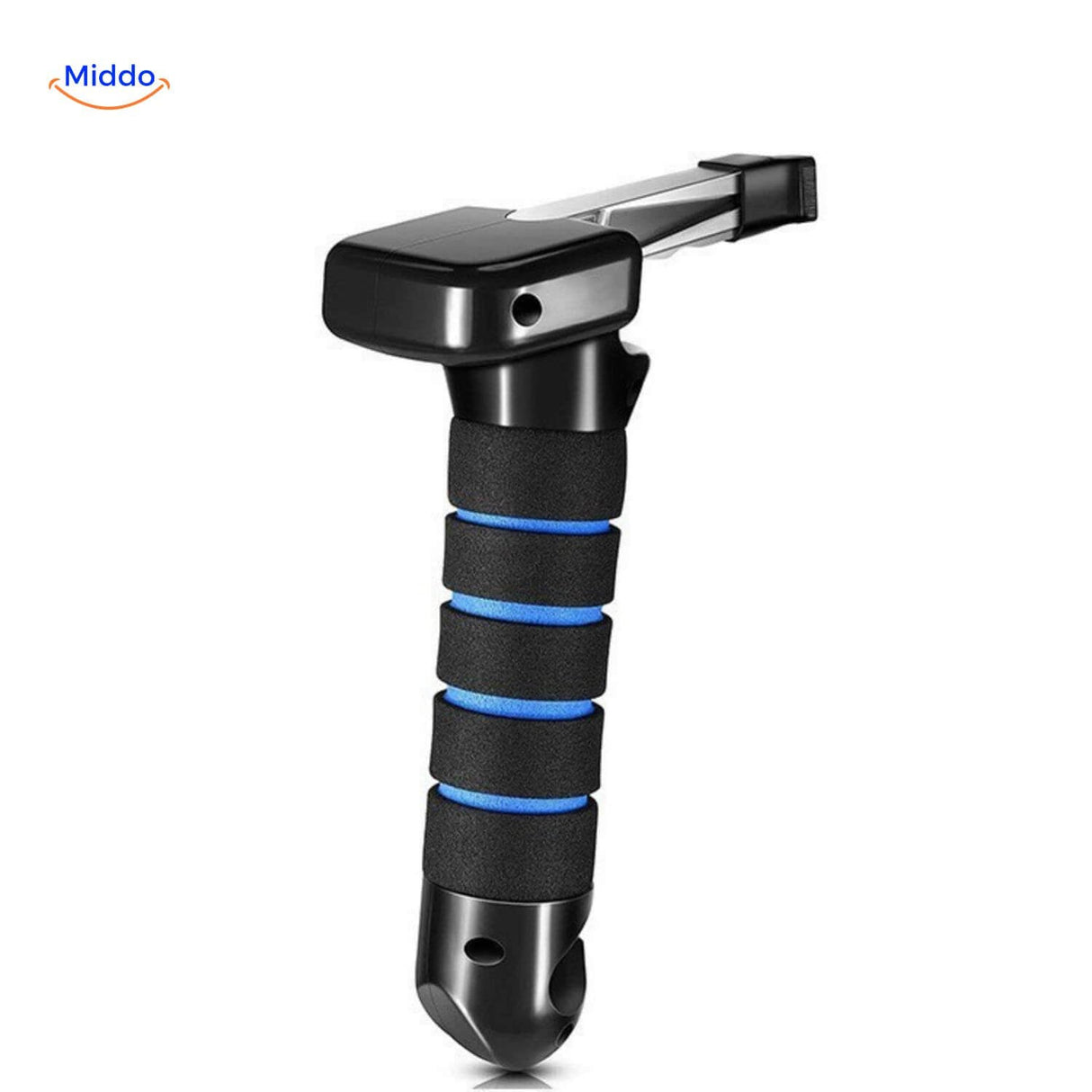 marteau de sécurité brise-vitre pour voiture coloris noir et bleu
