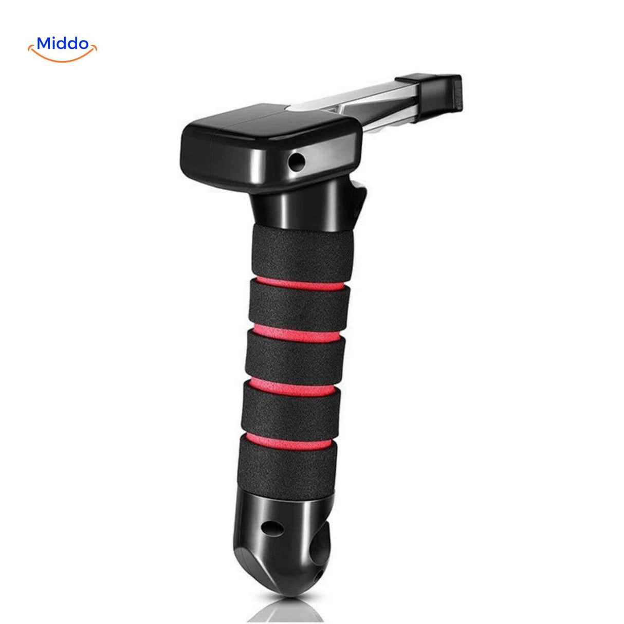marteau de sécurité brise-vitre pour voiture coloris noir et rouge