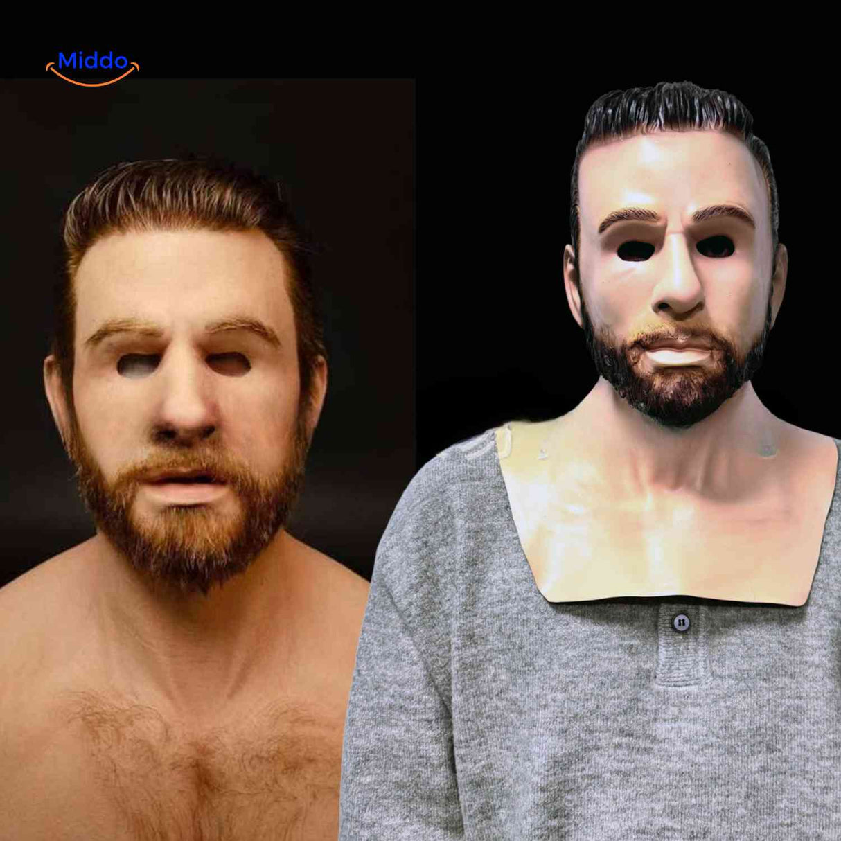 masque latex homme avec barbe réaliste, costume halloween ou canular blague