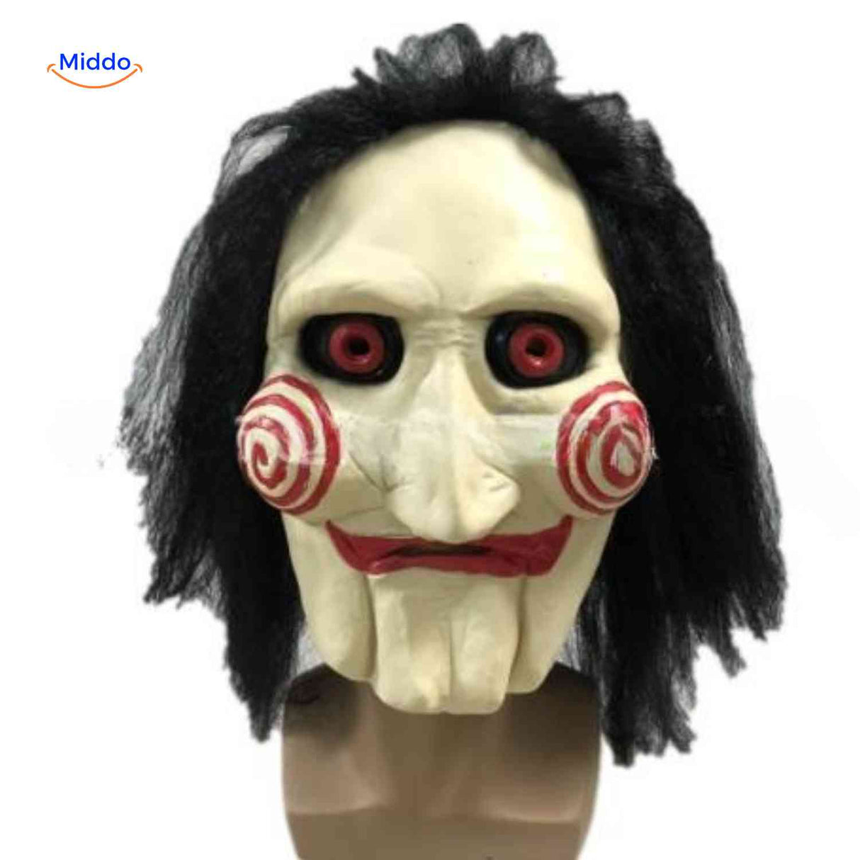 masque latex poupée horreur aux yeux rouges, costume halloween terrifiant